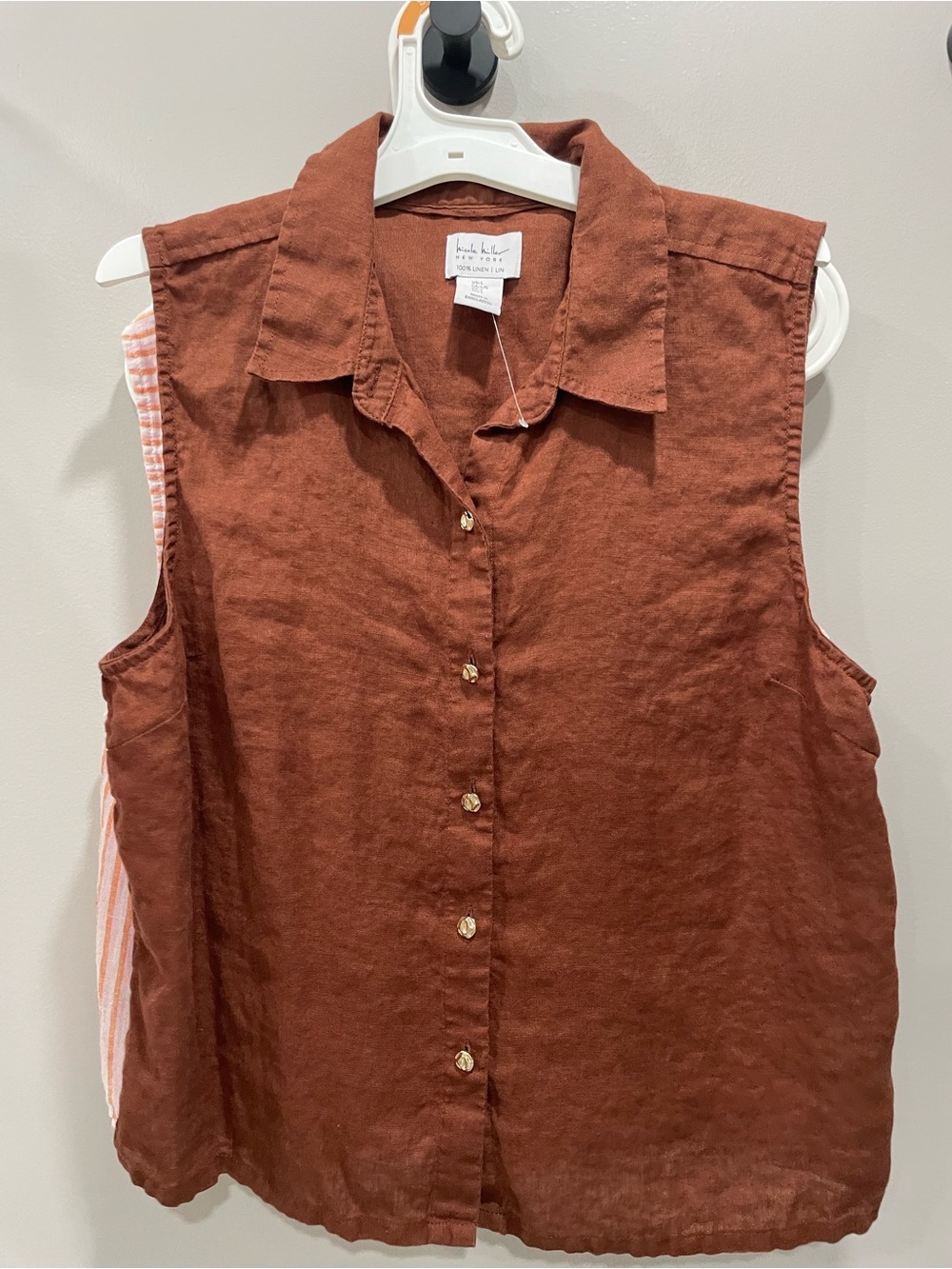 C&C California Pink Stripe & Rust Brown Sleeveless Button-Front Tops - Picture 5 of 8